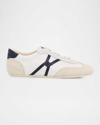 Veronica Beard Riviera Mixed Leather Slim Trainer Sneakers