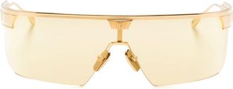 Balmain Gold-Tone Major Rectangle-Frame Sunglasses - Mens - Titanium
