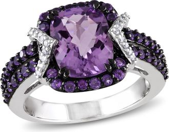 Mimi & Max 3 1/3ct TGW Emerald Cut Amethyst and 1/10ct TDW Diamond Ring in Sterling Silver