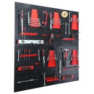 Relaxdays Relaxdays Panel Para Herramientas, 6 Paneles Perforados, 58 Accesorios, 60 X 40 Cm (al X An), Metal, Taller, Negro/rojo