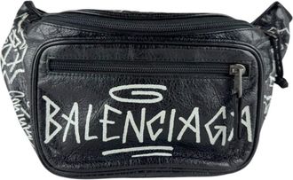 Balenciaga Black White Leather Fanny Pack Sling Bag (Pre-Owned)