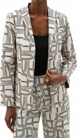 Joseph Ribkoff Geometric Blazer Jacket In Moonstone/midnight Blue