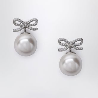 Self Portrait Crystal bow and back pearl earrings in silver
