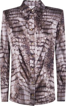 Elisabetta Franchi Gekleurd Shirt met Lange Mouwen - Dames - Overhemden - Bruin - M - Satijn - Overhemden