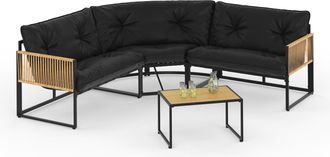 IDMarket Set Di Mobili Da Giardino Bassi Rio A 6 Posti Con Struttura In Metallo E Corde Effetto Rattan E Cuscini Neri