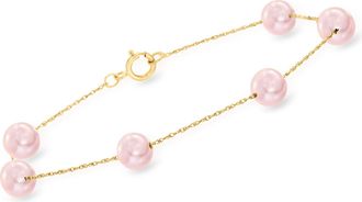 Ross-Simons 6-6.5mm Pink Cultured Pearl Station Bracelet in 14kt Yellow Gold