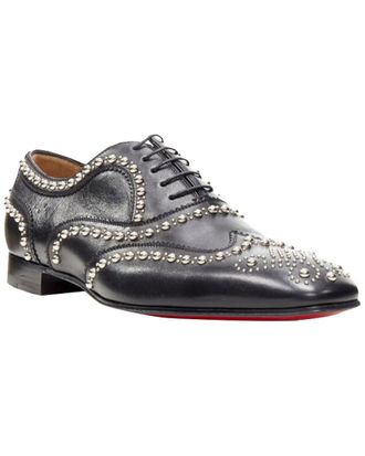 Christian Louboutin Mens Leather Charlie Clou Silver Studded Oxford Brogue (Authentic Pre-Loved)