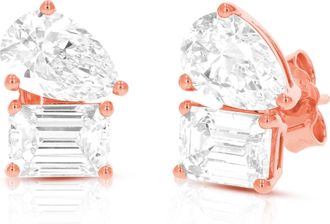 Vir Jewels 4 cttw Emerald and Pear Lab Grown Diamond Stud Earrings in 14K Gold With Push Backs For Women