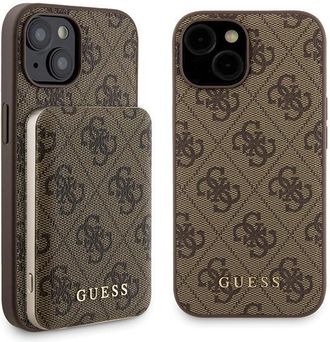 OEM Funda R&iacute;gida Guess Gubpm5p15s4gemgw Para Iphone 15 De 6,1 + Powerbank De 5000 Mah Magsafe Marr&oacute;n/marr&oacute;n 4g Con Logotipo Met&aacute;lico