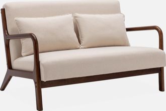 Sweeek Banco En Madera De Hevea Madera Oscura Y Tela, 2 Plazas