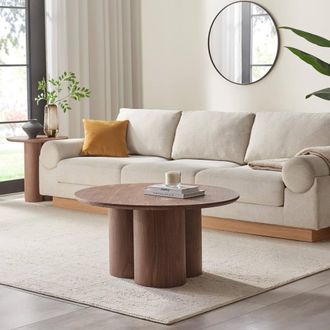 Furniturebox Sutton Round Walnut Veneer Wood Coffee Table