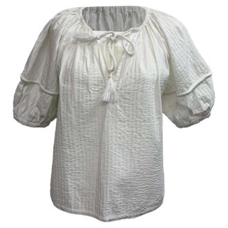 Ulla Johnson Tie-Front Puffed-Sleeve Blouse in White Cotton