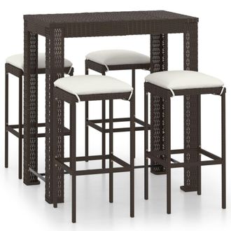 vidaXL Set De Bar Para Jard&iacute;n 5 Pzas Y Cojines Rat&aacute;n Sint&eacute;tico Marr&oacute;n Vidaxl