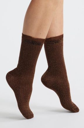 Stems Ruffle Metallic Crew Socks in Copper at Nordstrom