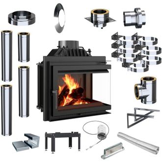 Kratki Kamineinsatz KRATKI Simple Right 8kW &Oslash;200 Einlass Externes Schornsteinset