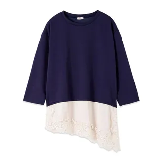 Oltre Hoodies & sweatvesten, Dames, Blauw, M, Polyester, Scuba Sweatshirt met kanten inzetstuk