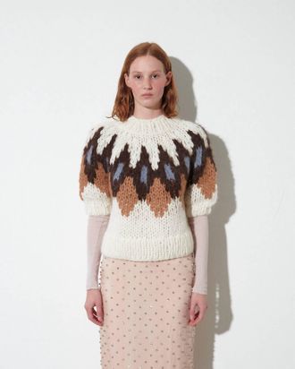 Maiami Alpaca Mix Jaquard Pullover In Creme
