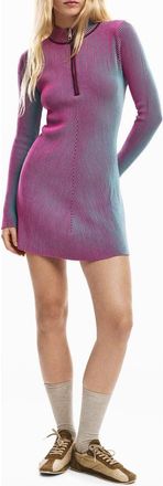 Desigual Long Sleeve Rib Half Zip Minidress in Purple at Nordstrom, Size X-Small