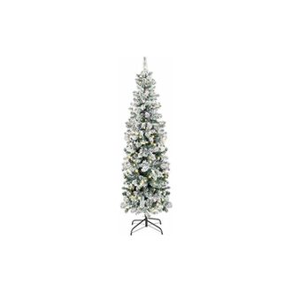 Costway Albero di Natale Slim 135/180/225 cm, Albero di Natale Innevato con 150/250/350 Luci led, 242/500/641 Rami e Base di Metallo, Decorazione Natalizia