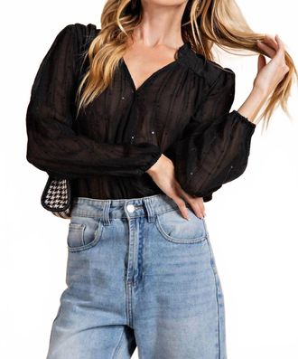 Greek Archaic Kori Crinkle Chiffon Bodysuit In Black