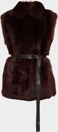 Brunello Cucinelli Leather-Trim Lamb Shearling Belted Vest
