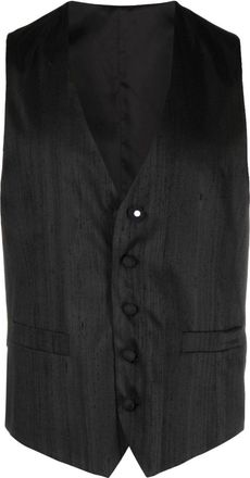 Lardini logo-patch waistcoat - men - Cupro/Viscose/Silk - 50 - Black