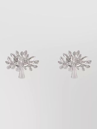 Mulberry tree motif stud earrings silver tone
