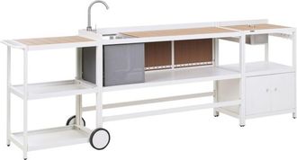 Beliani Conjunto De Cocina Exterior De 3 Piezas Armario De Aluminio Isla De Cocina Fregadero Cubitera Carrito De Jard&iacute;n Blanco Ortisei