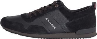 Tommy Hilfiger Men Iconic Leather Suede Mix Runner Trainers Athletic, Black (Black), 41 EU