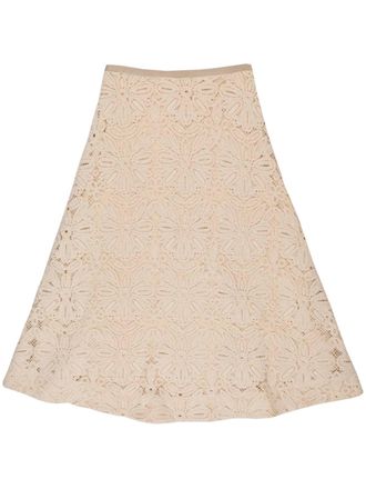 Incotex Beige Floral Lace Midi Skirt