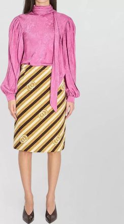 Gucci silk twill shirt neck bow rose pattern