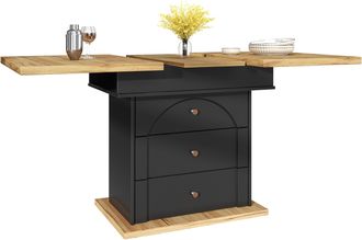 STILVORA Mesa De Comedor Extensible 110-140 X 80 Cm, Con Almacenaje Oculto Y Puerta Abatible, Negra