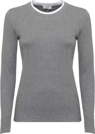 PESERICO Trui met ronde hals - Dames - Longsleeves - Grijs - M - Katoen - Tops