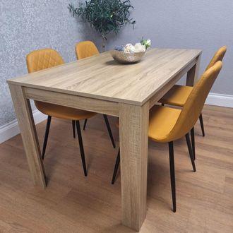 Kosy Koala Dining Table & 4 Chairs Oak Effect Table With 4 Mustard Chairs Dining Room Furniture in Brown