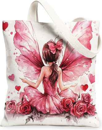 Generic Cute Valentines Day Gnome Canvas Tote Bag for Shopping 13x15, Fun Cute Romantic Love Heart Reusable Grocery Print Bag for Women, Holiday Beach Aesthet
