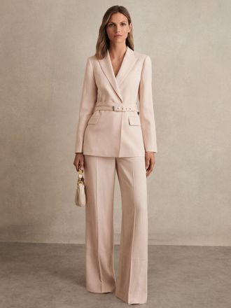 Reiss Pink Petite Wide-leg Suit Trousers, 10