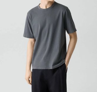 Theory Short Sleeve Crewneck Tee In Tinted Carbon