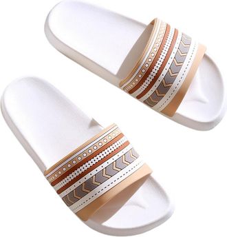 Generic Home Bathroom Non-slip Slippers for Womens Worn Outside with Soft-soled Indoor Slippers(04 - Brown belt on white,42-43)