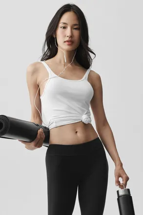 Alo | Ribbed Adore Tank Top in White, Size: Medium