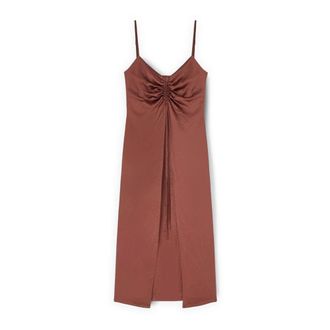 Motivi Vestido en raso de acetato con drapeado - Dresses - Mujer - Marr&oacute;n - 2XL