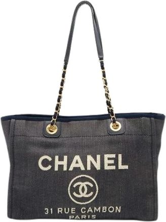 Chanel Pre-owned Deauville 2way Tote Bag - Dames - Vintage Shopper - Blauw - ONE Size - Leer - Vintage