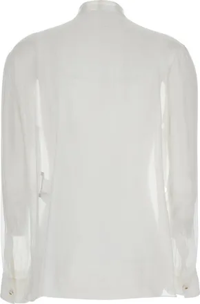 Dolce & Gabbana Womens White Silk Shirt With Pussy-Bow Collar Blouses