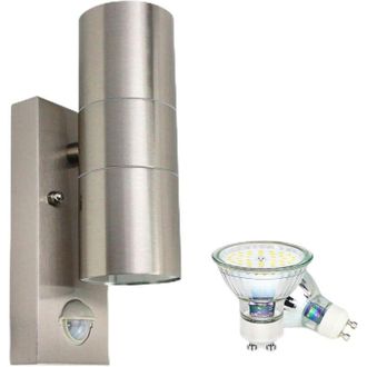 OEM Aplique De Exterior Crezuo Con Sensor De Movimiento Pir, Ip44, Acero Inoxidable, Con 2 Bombillas Gu10 De 5 W, Luz Blanca C&aacute;lida/3000 K.-crezuo