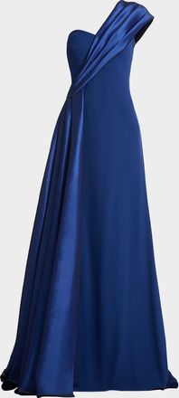 Tadashi Shoji One-Shoulder Draped Crepe Gown