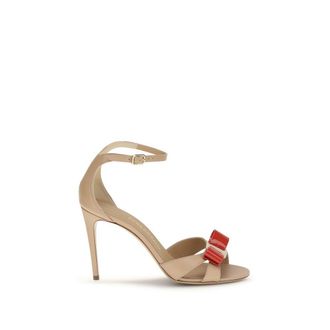 Ferragamo Beige Calf Leather Bos Taurus Stiletto Heel Womens Sandals