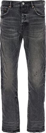 Purple Black Straight Five Pocket Jeans In Stretch Cotton Denim Man