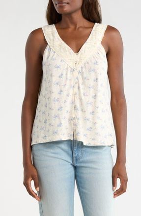 Lucky Brand Lace Trim Sleeveless Cotton Blend Top in Cream Floral at Nordstrom, Size Xx-Large