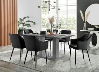 Furniturebox Imperia High Gloss Grey Dining Table & 6 Calla Black Leg Chairs
