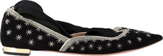 Aquazzura Pre-owned Womens Aquazzura Bliss Ankle Tie Strap Ballet Flats in Black Suede - Size EU 36