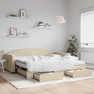 vidaXL Vidaxl - Sof&aacute; Cama Nido Con Cajones Tela Color Crema 100x200 Cm